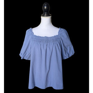 Unsubscribed 1277 Puff Sleeve Shirt in Coast Blue New Size 2 Small Short Sleeve